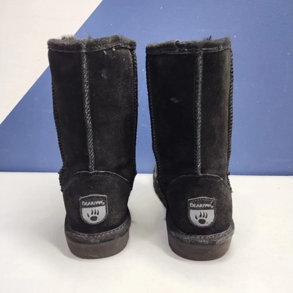 Bearpaw Elle Winter Boots Womens US Size 8 Black Fluffy Lined Mid Calf Round Toe
